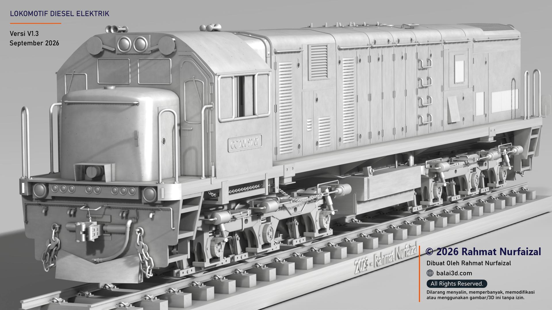 Model 3D Lokomotif CC 201 (Mesh Only - Non Texture)