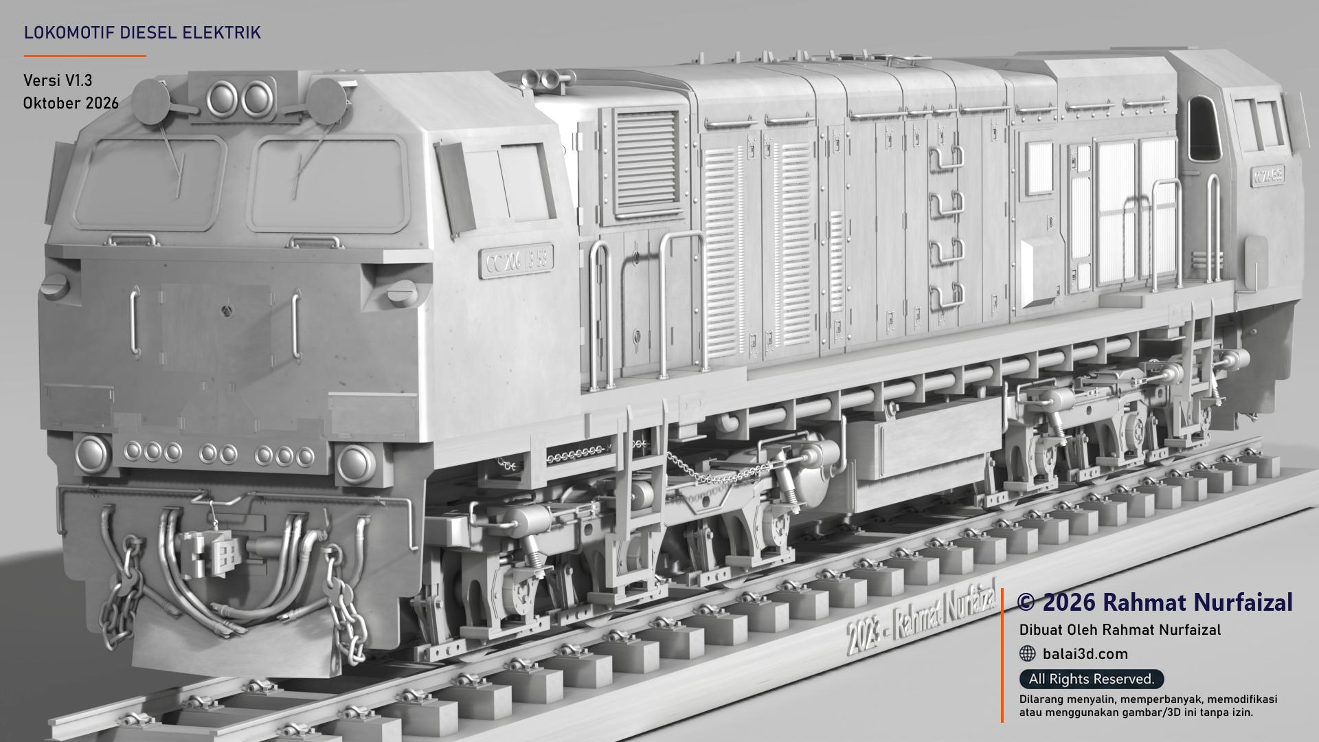 Model 3D Lokomotif CC 206 (Mesh Only - Non Texture)